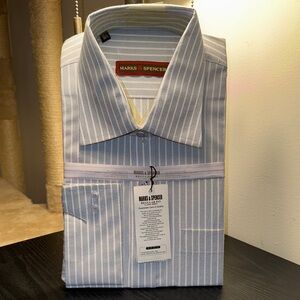 NWT Marks & Spencer Men’s Blue and White Dress Shirt with Pinstripe Pattern